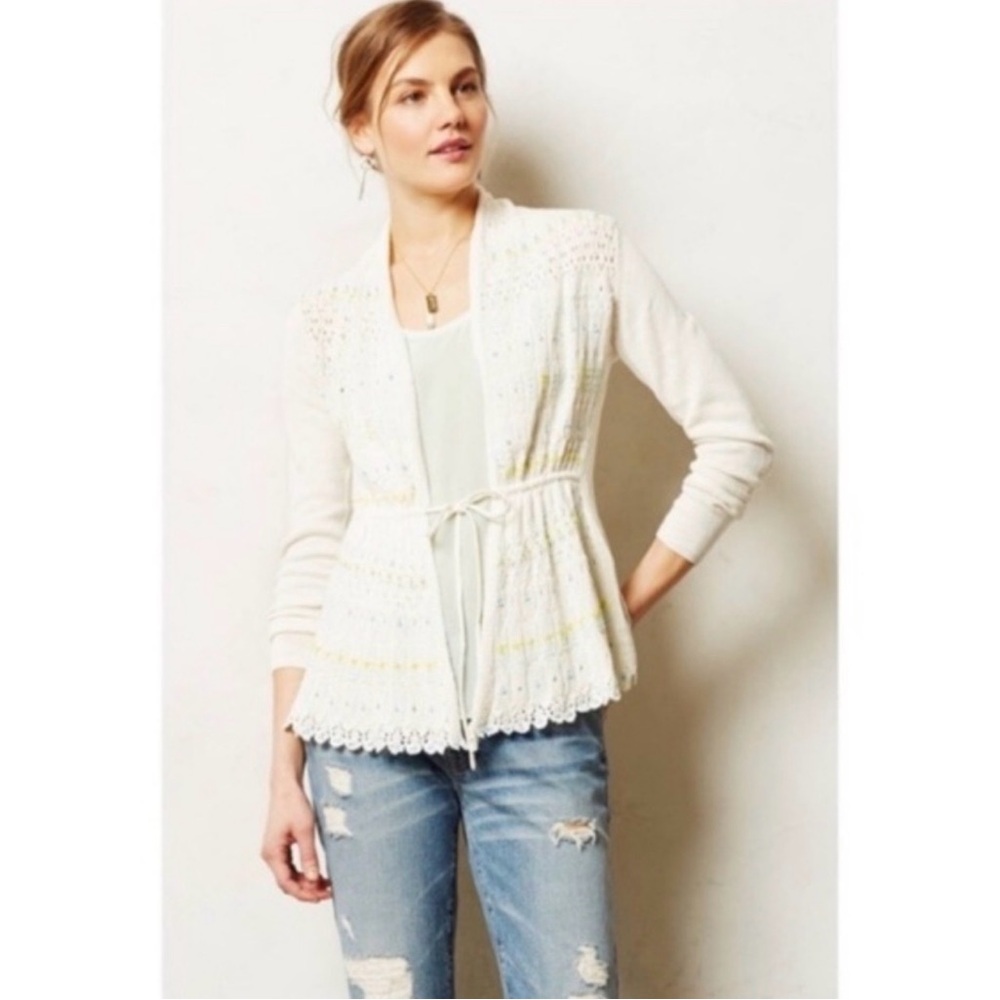 Anthropologie Moth Lazuli Beaded Tie Cardigan M‎ Medium Cottagecore Whimsy Fairy
